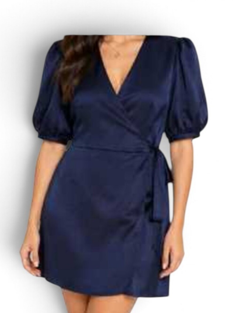 Wilfred Navy Puff-Sleeve Wrap Mini Dress XS Minimalist